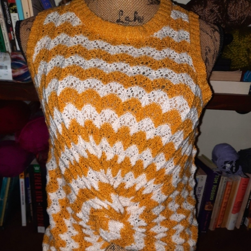 Yellow & Cream Crochet Sweater Vest
